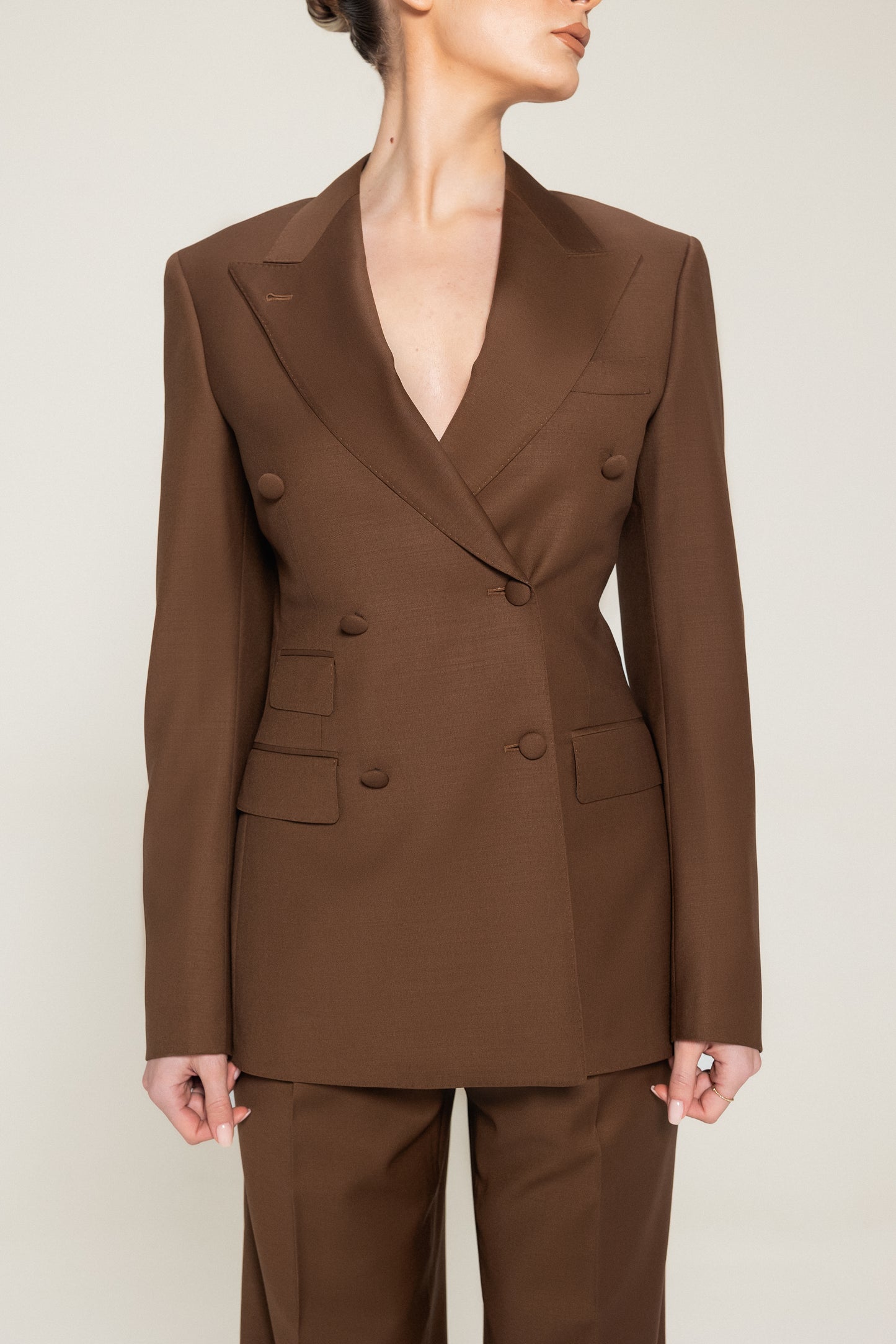 Brown Double Breasted Half Canvas Suit