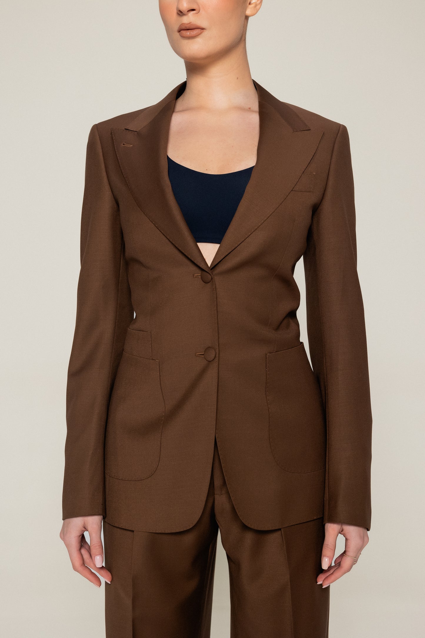 Brown Slim Fit Half Canvas Suit