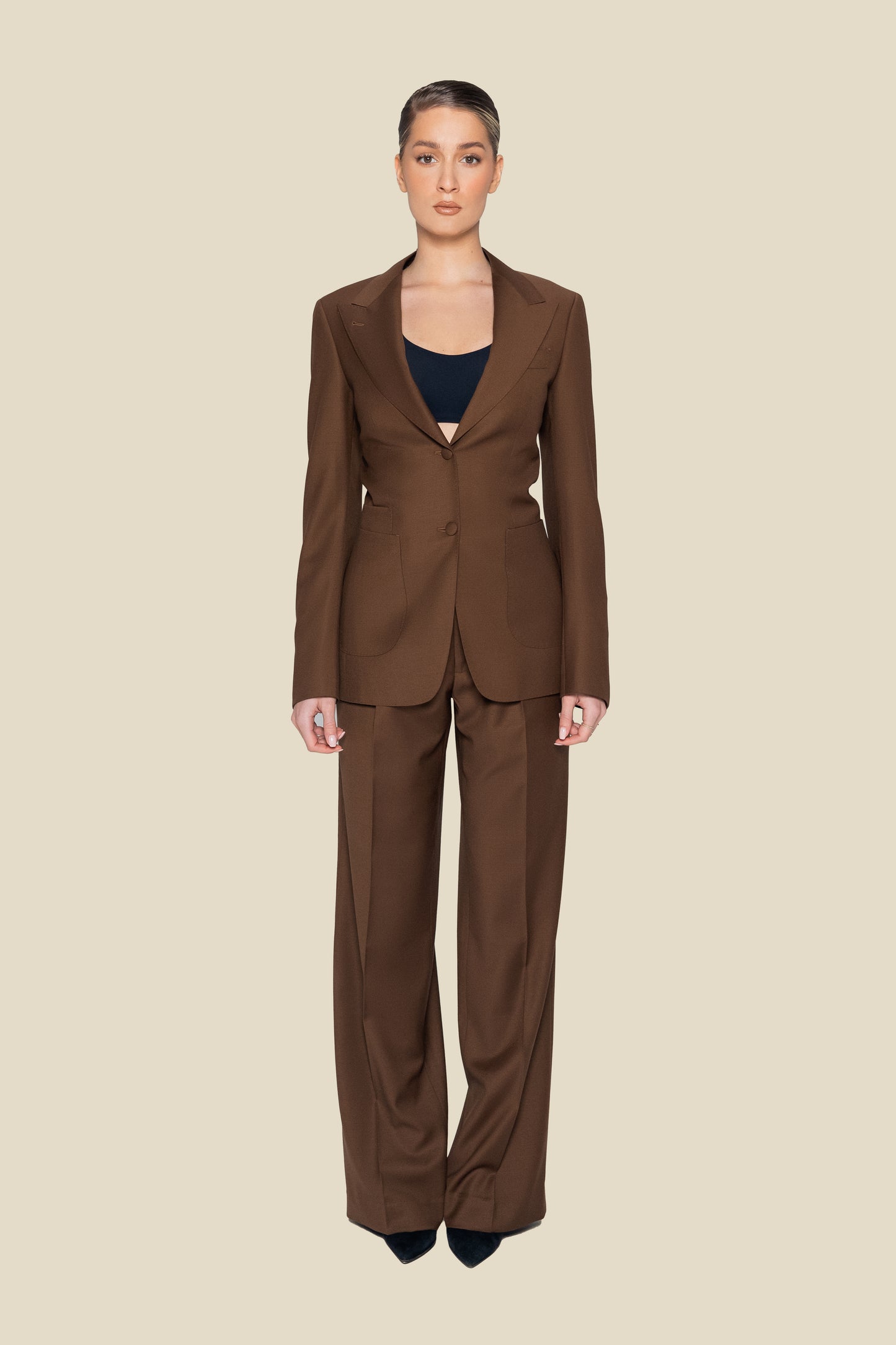 Brown Slim Fit Half Canvas Suit