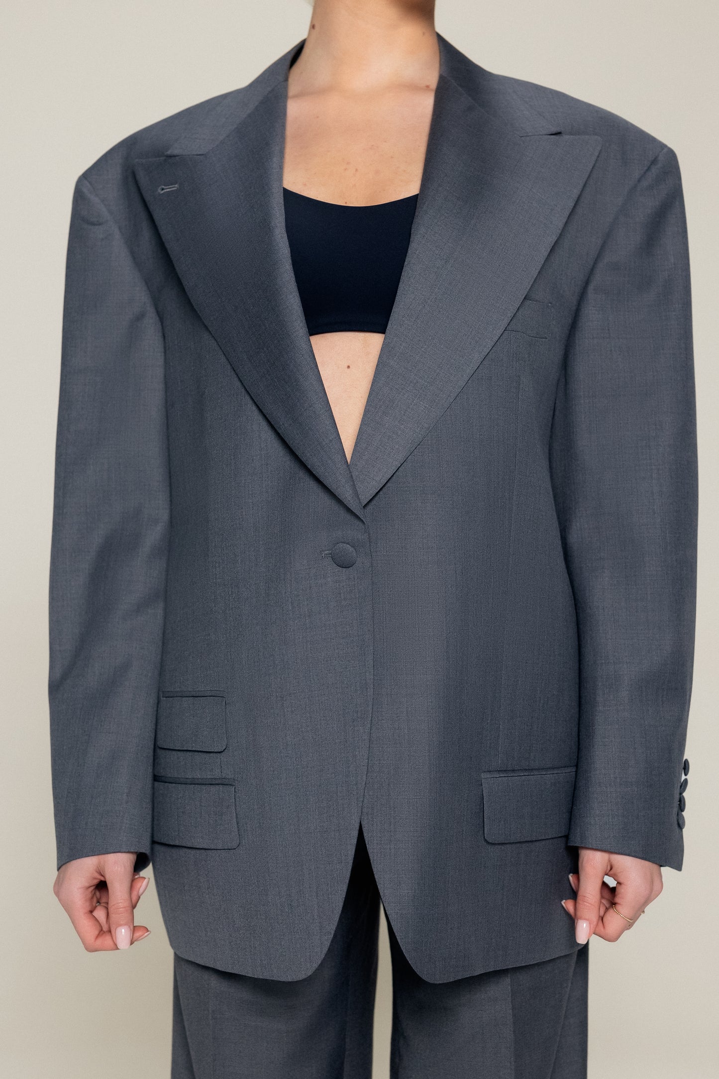 Oversized Mid Grey Half Canvas Suit