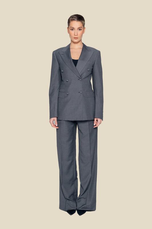 Mid Grey Double Breasted Half Canvas Suit